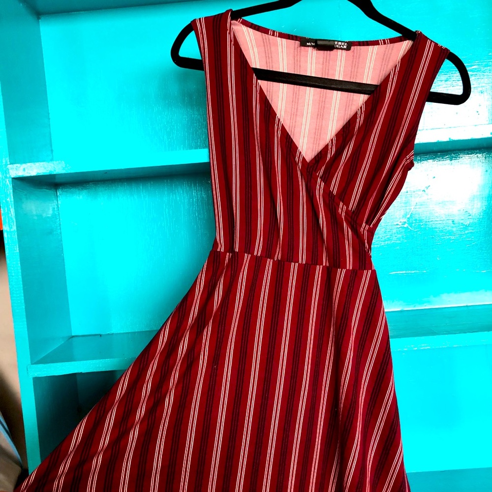 Maroon-striped jersey dress with tie in the back.  Size medium.